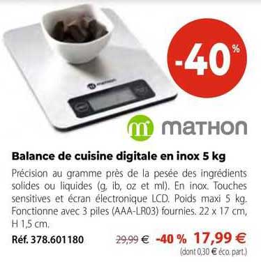 balance de cuisine digitale en inox 5 kg mathon