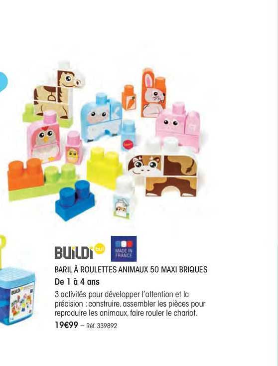 baril à roulettes animaux 50 maxi briques buildi bul