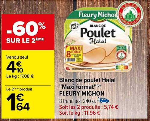 blanc de poulet halal "maxi format" fleury michon