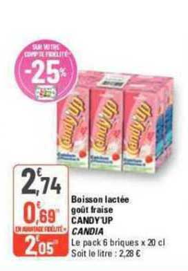 boisson lactée goût fraise candy'up candia