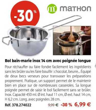 bol bain-marie inox 14 cm avec poignée longue mathon