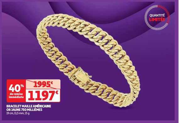 bracelet maille américaine or jaune 750 millièmes