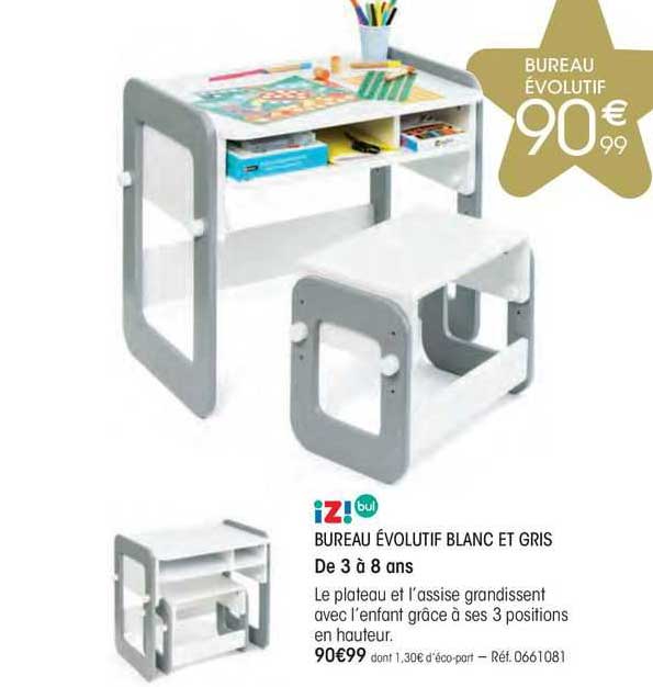bureau évolutif blanc et gris iz! bul