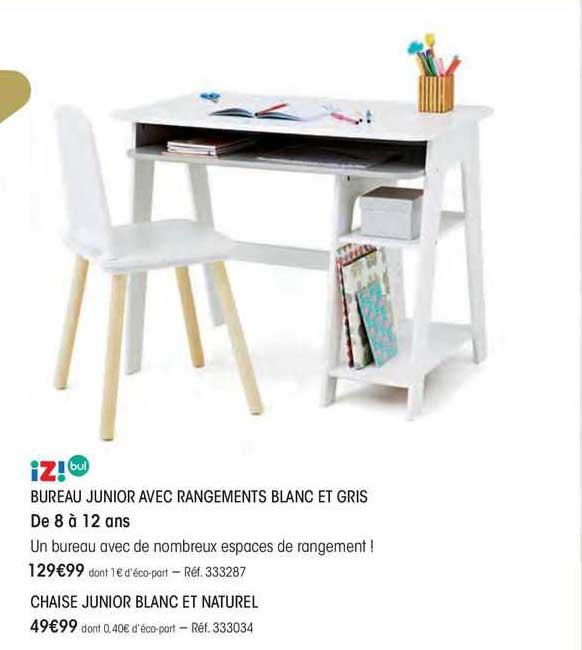 bureau junior avec rangement blanc et gris iz! bul
