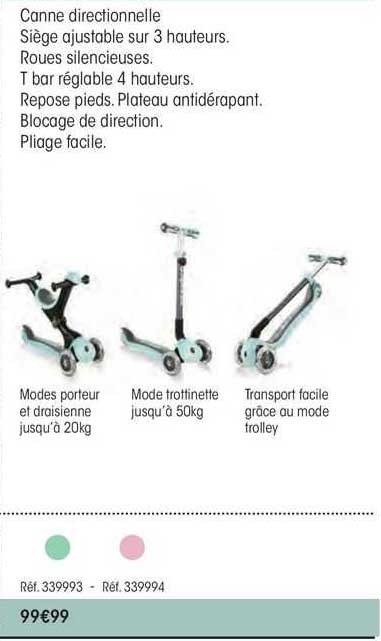 canne directionnelle siege ajustable sur 3 hauteurs