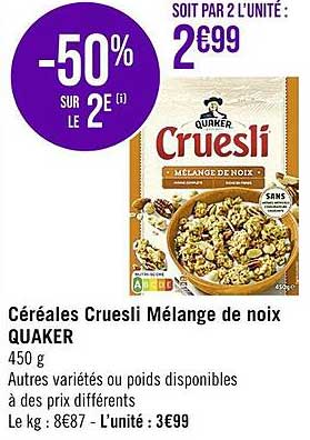 Céréales Cruesli Mélange De Noix Quaker