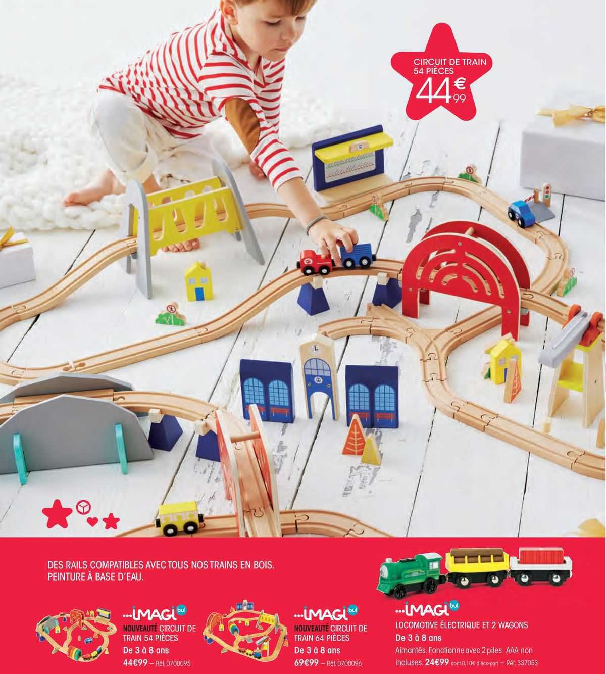 circuit de train 54 pièces, circuit de train 64 pièces, locomotive électrique et 2 wagons imagi bul