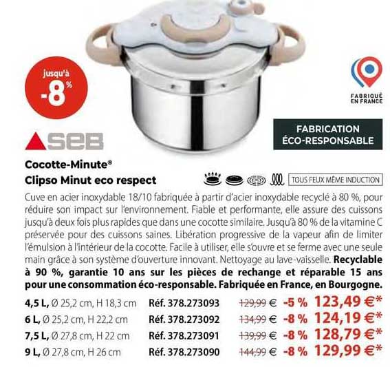 Cocotte-minute Clipso Minut éco Respect Seb