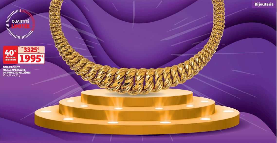 collier chute maille américaine or jaune 750 millièmes