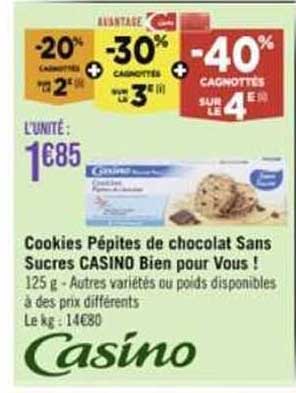 cookies pépites de chocolat sans sucres casino bien pour vous !