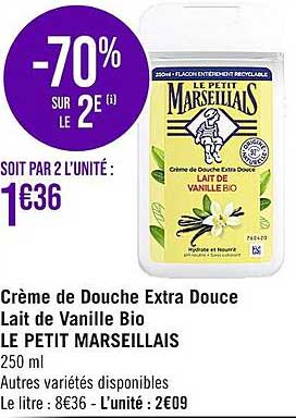 Crème De Douche Extra Douce Lait De Vanille Bio Le Petit Marseillais
