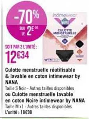 culotte menstruelle réutilisable & lavable en coton intimewear by nana ou culotte menstruelle lavable en coton noire intimewear by nana