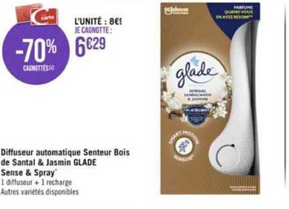 diffuseur automatique senteur bois de santal & jasmin glade sense & spray