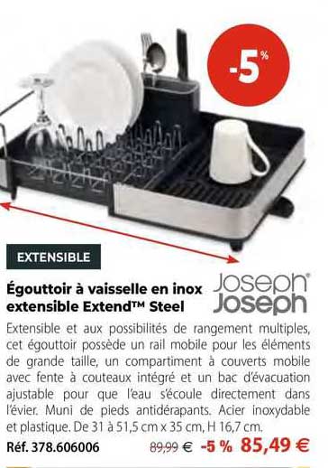 égouttoir à vaisselle en inox extensible extend steel joseph joseph