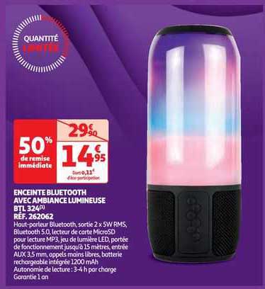 enceinte bluetooth avec ambiance lumineuse btl 324