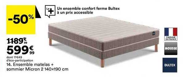 ensemble matelas + sommier micron 2 140 x 190 cm bultex