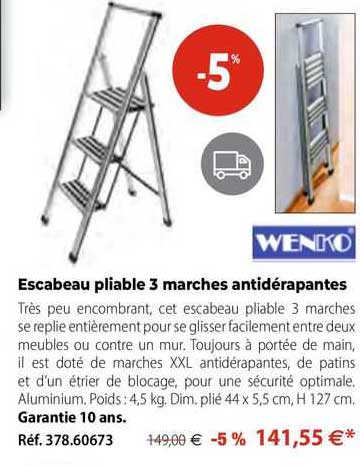 escabeau pliable 3 marches antidérapantes wenko