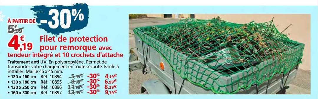 filet de protection pour remorque avec tendeur intégré et 10 crochets d'attache