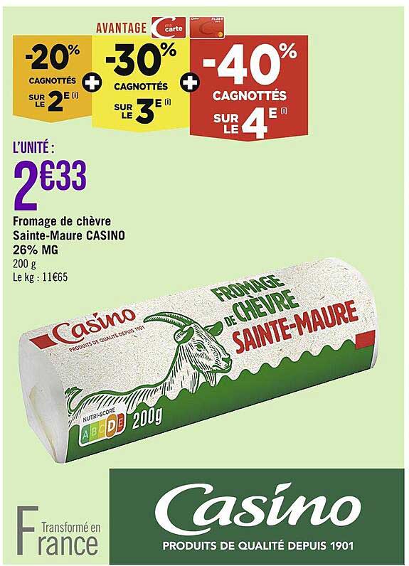 Fromage De Chèvre Sainte-maure Casino 26% Mg