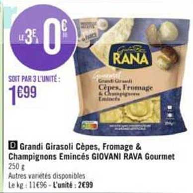 grandi girasoli cèpes, fromage & champignons émincés giovani rana gourmet