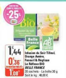 infusion du soir tilleul, orange amère, fenouil & réglisse le réflexe bio belle france
