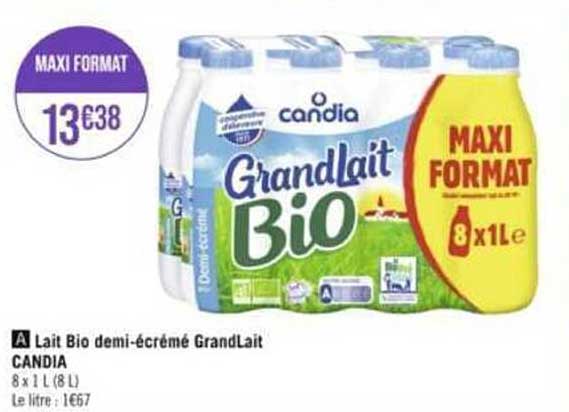 lait bio demi-écrémé grandLait candia
