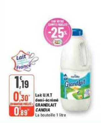 lait u.h.t. demi-écrémé grandlait candia