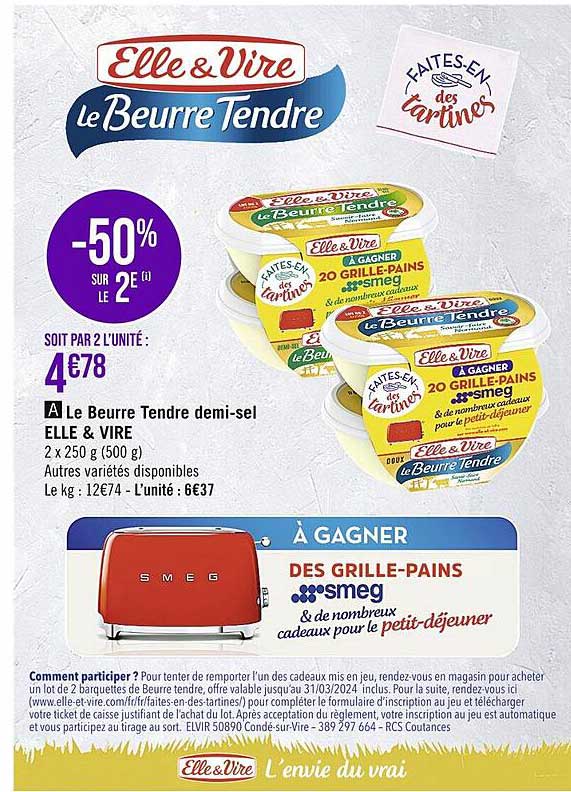 le beurre tendre demi-sel elle & vire