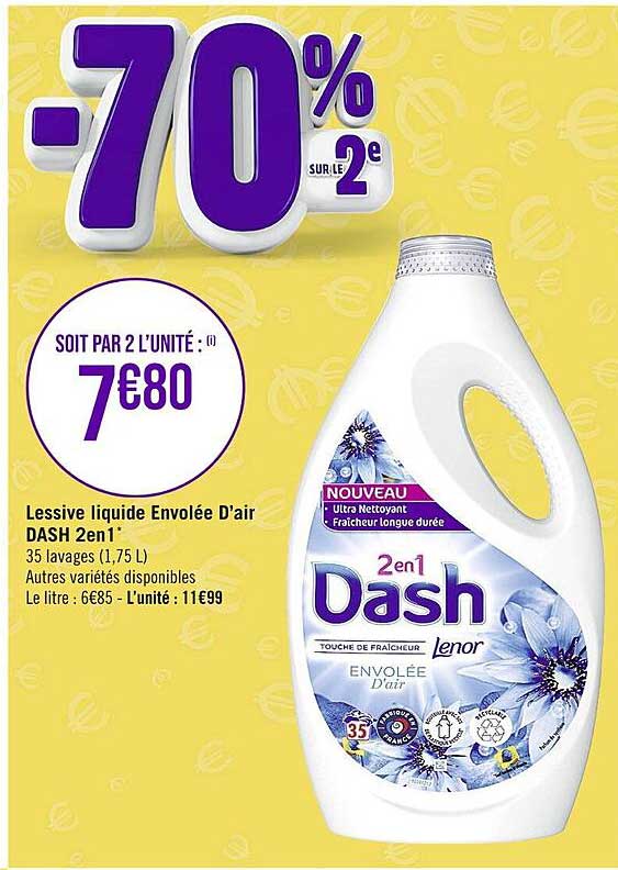 lessive liquide envolée d'air dash 2 en 1