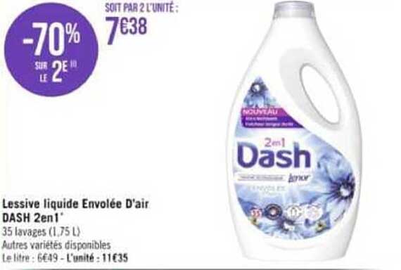 lessive liquide envolée d'air dash 2 en 1