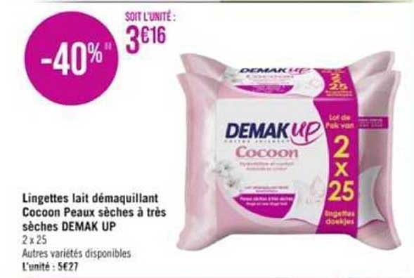 lingettes lait démaquillant cocoon peaux sèches à très sèches demak up