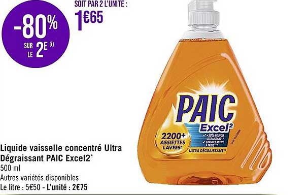 Liquide Vaisselle Concentré Ultra Dégraissant Paic Excel2