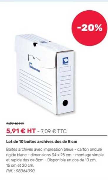 lot de 10 boîtes archives dos de 8 cm