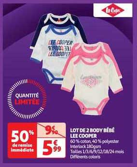 lot de 2 body bébé lee cooper