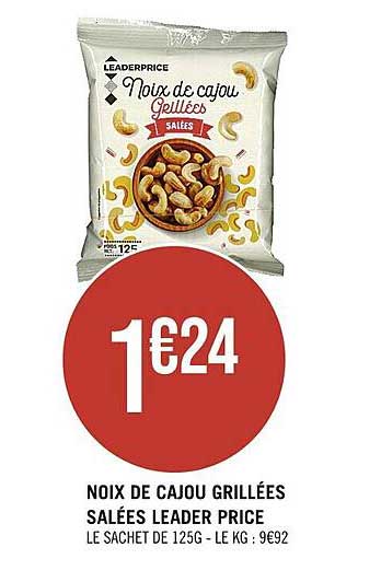 noix de cajou grillées salées leader price