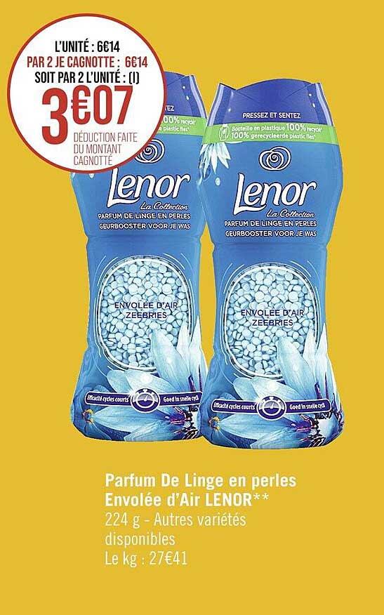 parfum de linge en perles envolée d'air lenor