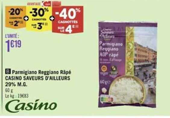 parmigiano reggiano râpé casino saveurs d'ailleurs 29% m.g.