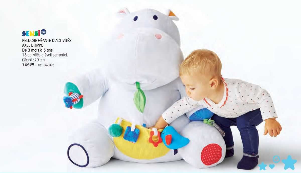 peluche géante d'activités axel l'hippo sensi bul