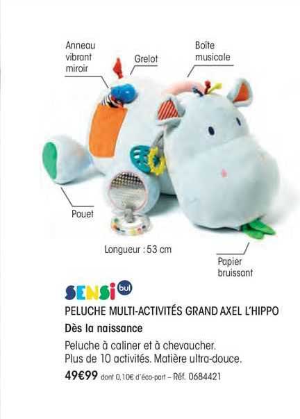 peluche multi-activites grand axel l'hippo