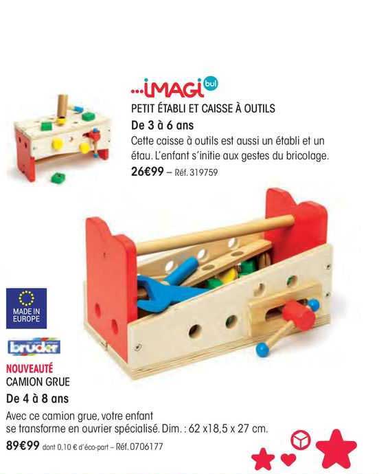 petit établi et caisse à outils imagi bul, camion grue bruder