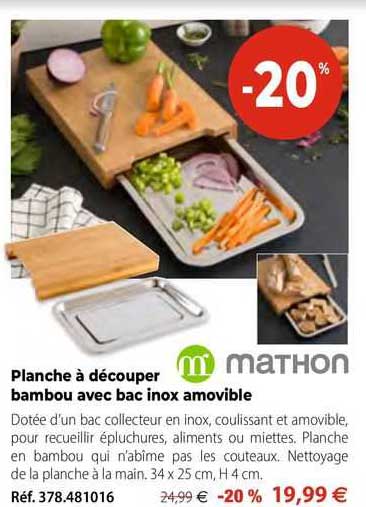 Planche à Découper Bambou Avec Bac Inox Amovible Mathon