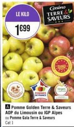 pomme golden terre & saveurs aop du limousin ou igp alpes ou pomme gala terre & saveurs
