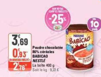 poudre chocolatée 86% céréales babicao nestlé