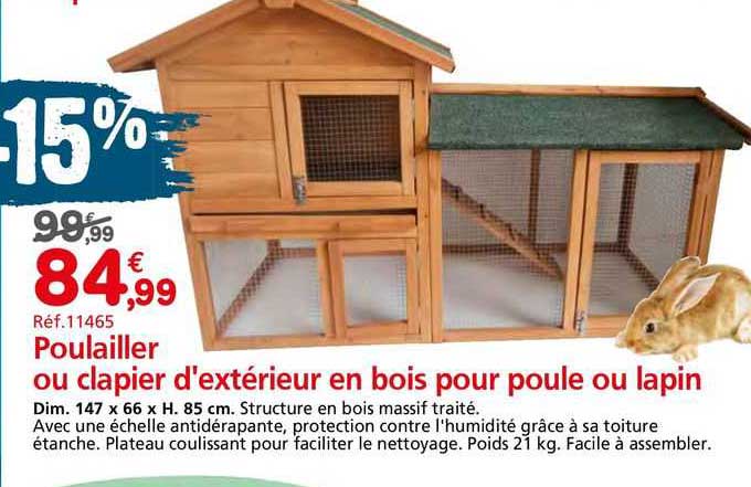 poulailler ou clapier d'extérieur en bois pour poule ou lapin