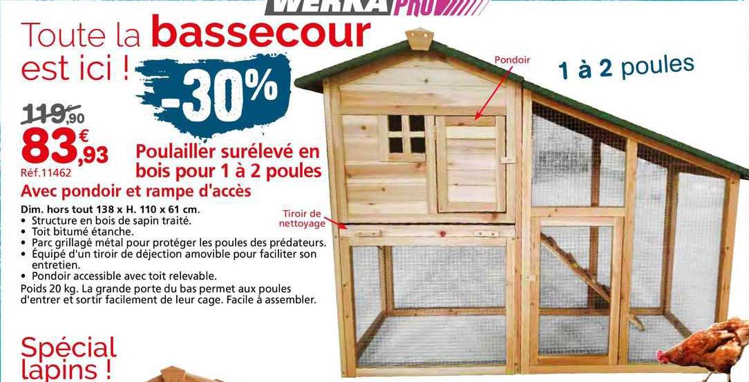 poulailler surélevé en bois pour 1 à 2 poules avec pondoir et rampe d'accès