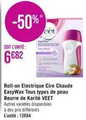 roll-on électrique cire chaude easyWax tous types de peau beurre de karité veet