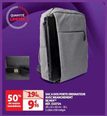sac à dos porte ordinateur avec branchement be mix