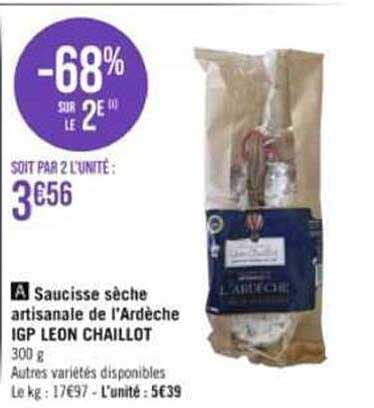 saucisse sèche artisanale de l'ardèche igp léon chaillot