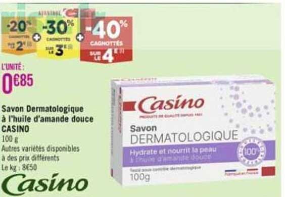 savon dermatologique à l'huile d'amande douce casino
