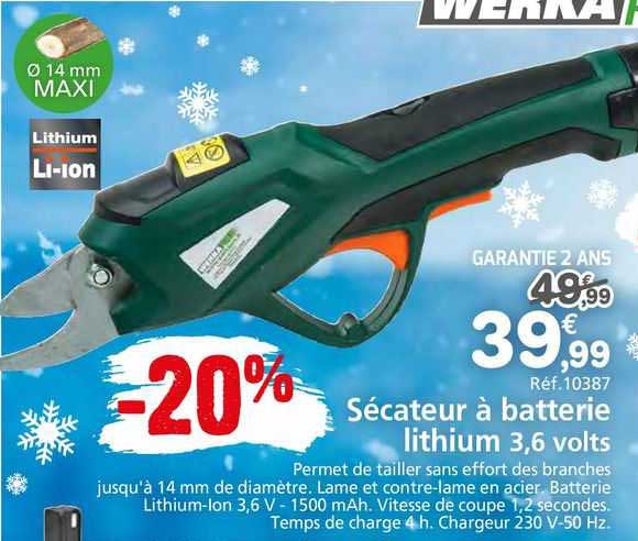 sécateur à batterie lithium 3,6 volts